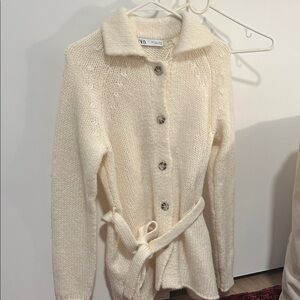Zara Cream Knit Cardigan with Belt